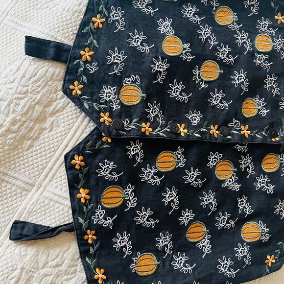 Vintage Vest Paul Harris Design Black Cotton Size S Embroidered Pumpkins Boho - Picture 2 of 7